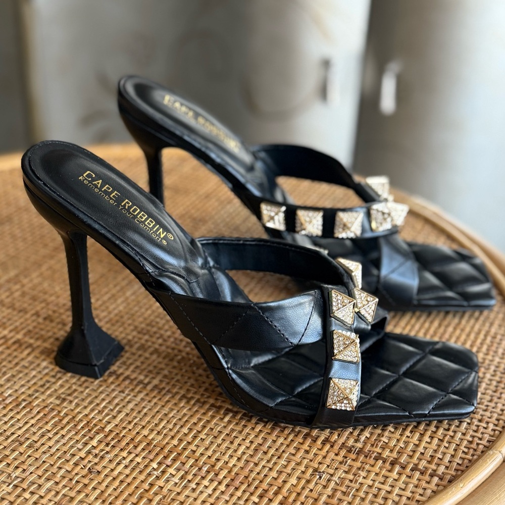 Cape Robbin Black Quilted Heels with Gold Studs